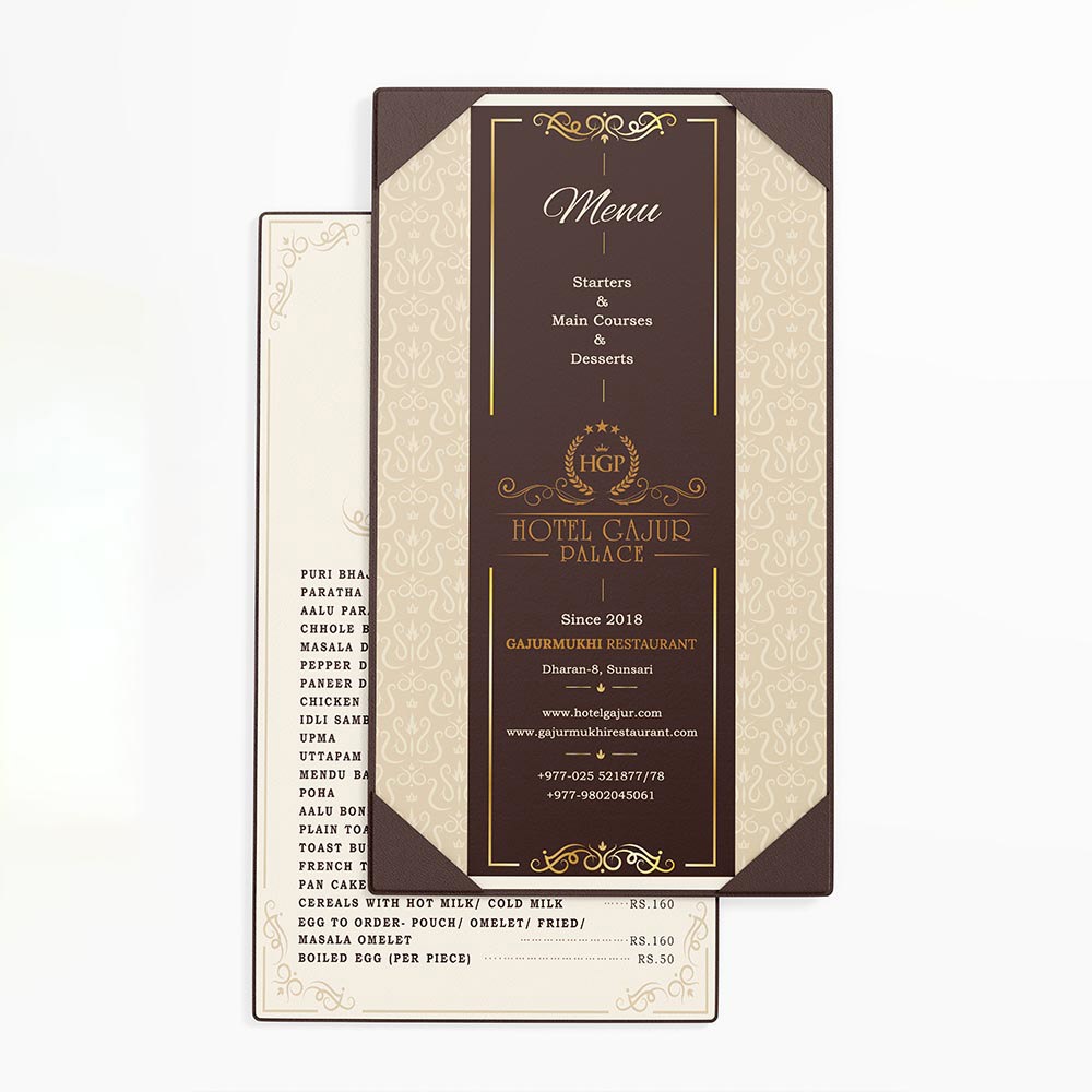 Hotel Gajur Palace Restaurant Menu Design & Print